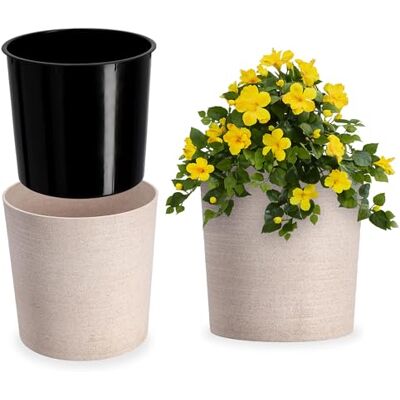 KADAX Pot de fleurs avec copeaux de bois, pot avec insert, pot de jardin, pot de fleurs, protection pour pot de fleurs, pour salon, bureau (diamètre 19 cm, crème) KADAX Pot de fleurs avec copeaux de bois, pot avec insert, pot de jardin, pot de fleurs, protection pour pot de fleurs, pour salon, bureau (diamètre 19 cm, crème)