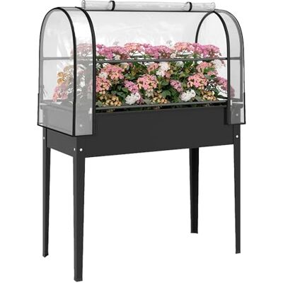 Outsunny Potager sur Pieds avec Serre Rabattable, Jardinière Surélevée en Métal 97L avec Trou de Drainage pour Plantes, Fleurs et Légumes, 100 x 49 x 136 cm, Noir Outsunny Potager sur Pieds avec Serre Rabattable, Jardinière Surélevée en Métal 97L avec Trou de Drainage pour Plantes, Fleurs et Légumes, 100 x 49 x 136 cm, Noir