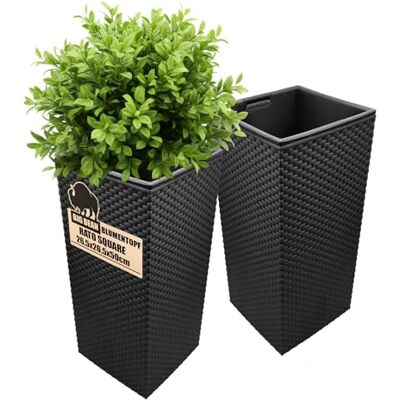 BigDean Lot de 2 pots de fleurs aspect rotin avec insert 26,5 x 26,5 x 50 cm Anthracite Résistant aux intempéries et aux UV En plastique robuste Pour l'intérieur et l'extérieur BigDean Lot de 2 pots de fleurs aspect rotin avec insert 26,5 x 26,5 x 50 cm Anthracite Résistant aux intempéries et aux UV En plastique robuste Pour l'intérieur et l'extérieur