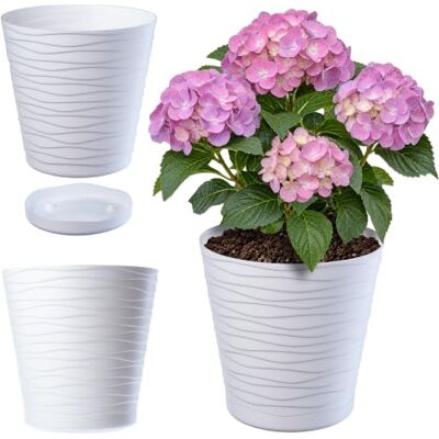 KADAX Pot de fleurs avec dessous de verre, pot de fleurs pour intérieur, pot de fleurs léger, pot de plantes en plastique, texture ronde pour fleurs, plantes, maison, pot de fleurs (30 cm, blanc) KADAX Pot de fleurs avec dessous de verre, pot de fleurs pour intérieur, pot de fleurs léger, pot de plantes en plastique, texture ronde pour fleurs, plantes, maison, pot de fleurs (30 cm, blanc)