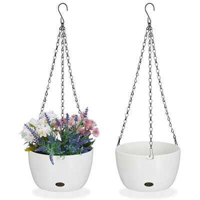 Relaxdays Lot de 2 pots de fleurs suspendus avec réservoir d'eau 56 x 20,5 cm Pour l'extérieur et l'intérieur En plastique Blanc Relaxdays Lot de 2 pots de fleurs suspendus avec réservoir d'eau 56 x 20,5 cm Pour l'extérieur et l'intérieur En plastique Blanc