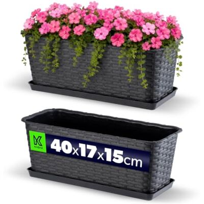 KADAX Pot de balcon avec socle, bac à plantes, jardinière pour balcon avec ouvertures d'eau, bac à fleurs pour roses, lauriers roses, imitation rotin (40 cm, anthracite) KADAX Pot de balcon avec socle, bac à plantes, jardinière pour balcon avec ouvertures d'eau, bac à fleurs pour roses, lauriers roses, imitation rotin (40 cm, anthracite)