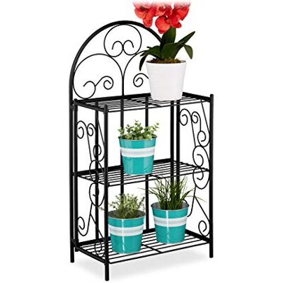 Relaxdays , Étagère à fleurs pliable à 3 niveaux pour balcon, jardin et intérieur En métal Noir 83 x 44,5 x 25 cm Relaxdays , Étagère à fleurs pliable à 3 niveaux pour balcon, jardin et intérieur En métal Noir 83 x 44,5 x 25 cm