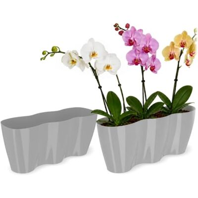 KADAX Triple pot à orchidée rectangulaire en polypropylène Pour salon, bureau, chambre à coucher, cuisine 35 x 12 cm Gris KADAX Triple pot à orchidée rectangulaire en polypropylène Pour salon, bureau, chambre à coucher, cuisine 35 x 12 cm Gris