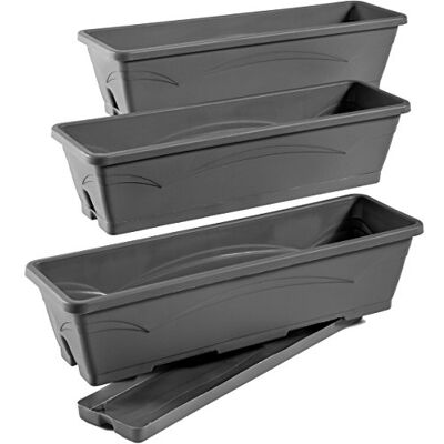 EDA Lot de 3 jardinieres balcon Symphonie 3 x 6 L 50 x 15 x 12 cm Gris anthracite EDA Lot de 3 jardinieres balcon Symphonie 3 x 6 L 50 x 15 x 12 cm Gris anthracite