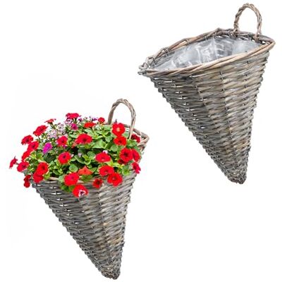 Spetebo Lot de 2 paniers à fleurs muraux coniques en rotin 32 x 25 cm Naturel Avec film Panier à plantes tressé à suspendre Pour l'intérieur et l'extérieur Décoration pour jardin, terrasse, balcon Spetebo Lot de 2 paniers à fleurs muraux coniques en rotin 32 x 25 cm Naturel Avec film Panier à plantes tressé à suspendre Pour l'intérieur et l'extérieur Décoration pour jardin, terrasse, balcon