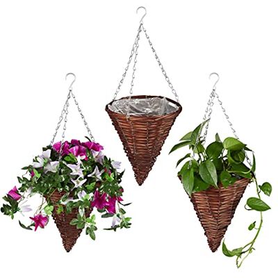 Relaxdays Suspension pour plantes en lot de 3, panier tressé en osier, fait main, pot de fleur HxD 30 x 25 cm, brun Relaxdays Suspension pour plantes en lot de 3, panier tressé en osier, fait main, pot de fleur HxD 30 x 25 cm, brun