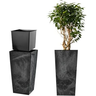 KADAX Pot de Fleurs avec Doublure, Hauteur 68cm, 26x34cm, env. 29L Béton Noir Béton Intérieur et Extérieur KADAX Pot de Fleurs avec Doublure, Hauteur 68cm, 26x34cm, env. 29L Béton Noir Béton Intérieur et Extérieur