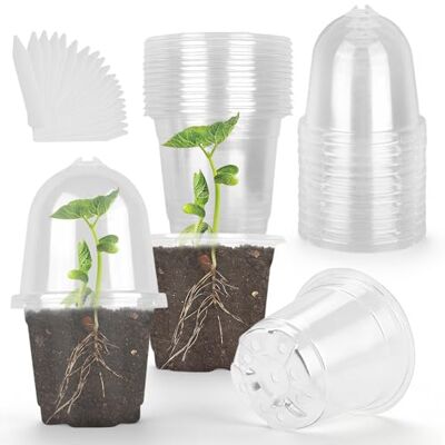 Riisoyu Lot de 20 pots de culture, avec dôme d'humidité, diamètre : 9 cm, transparents, avec étiquettes pour plantes, en plastique, ronds, pots d'orchidées, pour graines, semis, plantes succulentes Riisoyu Lot de 20 pots de culture, avec dôme d'humidité, diamètre : 9 cm, transparents, avec étiquettes pour plantes, en plastique, ronds, pots d'orchidées, pour graines, semis, plantes succulentes
