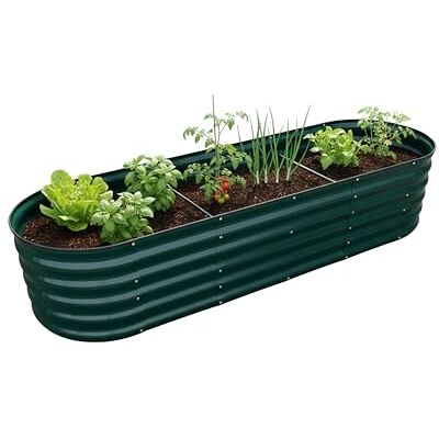 Relaxdays Jardinière surélevée en métal galvanisé, pour fleurs, plantes et légumes, h x l x P : 45 x 200 x 60 cm, plate-bande ovale, vert Relaxdays Jardinière surélevée en métal galvanisé, pour fleurs, plantes et légumes, h x l x P : 45 x 200 x 60 cm, plate-bande ovale, vert