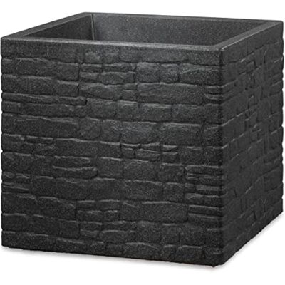 scheurich Muretto 30 Pot de Fleurs carré en Plastique recyclé Noir scheurich Muretto 30 Pot de Fleurs carré en Plastique recyclé Noir