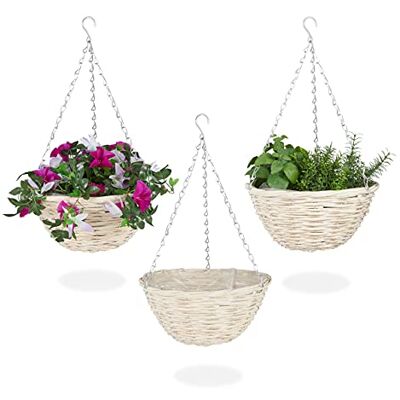 Relaxdays Suspension pour plantes en lot de 3, panier tressé en osier, fait main, pot de fleurs HxD 12 x 25 cm, nature Relaxdays Suspension pour plantes en lot de 3, panier tressé en osier, fait main, pot de fleurs HxD 12 x 25 cm, nature