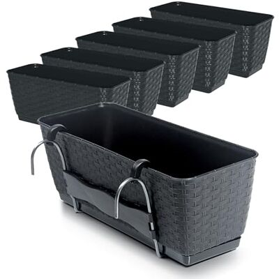 Spetebo Lot de 6 jardinières de balcon avec support et système d'irrigation 40 cm Jardinière en plastique anthracite Pot de fleurs à suspendre avec fond d'arrosage Spetebo Lot de 6 jardinières de balcon avec support et système d'irrigation 40 cm Jardinière en plastique anthracite Pot de fleurs à suspendre avec fond d'arrosage