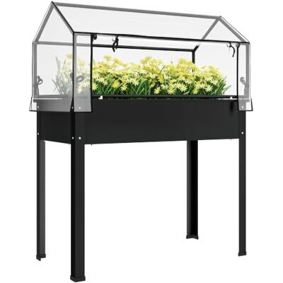 Outsunny Lit surélevé avec couvercle rabattable, 39,4x18,9x48,8 cm, Noir Couvercle de serre, bac surélevé avec pieds, trou de drainage, pour légumes fleurs herbes Outsunny Lit surélevé avec couvercle rabattable, 39,4x18,9x48,8 cm, Noir Couvercle de serre, bac surélevé avec pieds, trou de drainage, pour légumes fleurs herbes