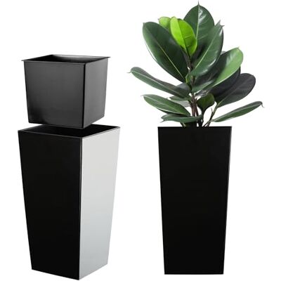 KADAX Pot de Fleurs avec Doublure, Hauteur 57.5cm, 29x29cm, env. 24L Schwarz-glatt Rotin Intérieur et Extérieur KADAX Pot de Fleurs avec Doublure, Hauteur 57.5cm, 29x29cm, env. 24L Schwarz-glatt Rotin Intérieur et Extérieur