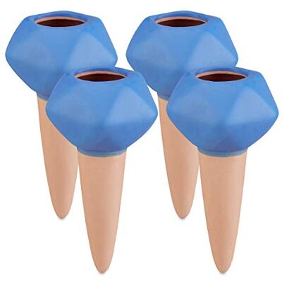 Relaxdays Cône d’arrosage argile, lot de 4, goutte à goutte, Ø 6cm, céramique, irrigation des plantes, terre cuite/bleu Relaxdays Cône d’arrosage argile, lot de 4, goutte à goutte, Ø 6cm, céramique, irrigation des plantes, terre cuite/bleu