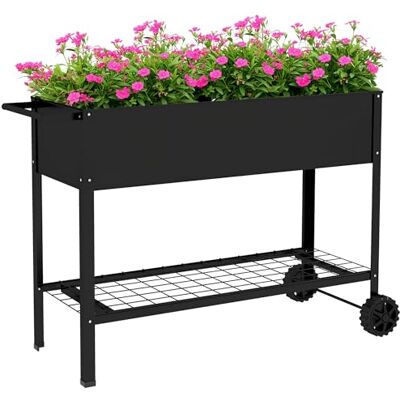 Outsunny Jardinière sur Pieds Potager 109L x 39l x 80H cm Étagère Noir Outsunny Jardinière sur Pieds Potager 109L x 39l x 80H cm Étagère Noir