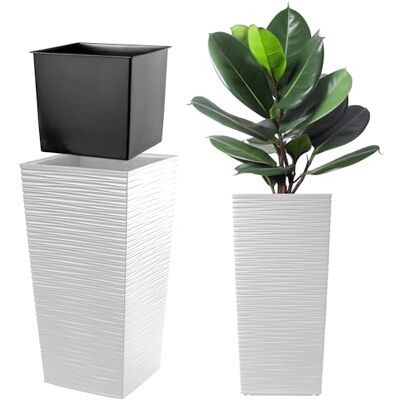 KADAX Pot de Fleurs avec Doublure, Hauteur 68cm, 34.4x34.4cm, env. 38L Blanc Rotin Intérieur et Extérieur KADAX Pot de Fleurs avec Doublure, Hauteur 68cm, 34.4x34.4cm, env. 38L Blanc Rotin Intérieur et Extérieur