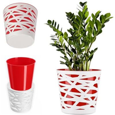 KADAX Pot de fleurs/cache-pot rond en plastique pour fleurs, plantes, balcons, intérieur Jardinière légère, moderne 19 cm Rouge KADAX Pot de fleurs/cache-pot rond en plastique pour fleurs, plantes, balcons, intérieur Jardinière légère, moderne 19 cm Rouge