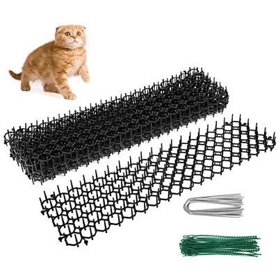 Alongen Lot de 10 grilles d'épines, tapis répulsif pour animaux avec picots, répulsif pour animaux avec 12 clous en forme de U, 30 cravates pour intérieur et extérieur, jardin, terrasse, cour Alongen Lot de 10 grilles d'épines, tapis répulsif pour animaux avec picots, répulsif pour animaux avec 12 clous en forme de U, 30 cravates pour intérieur et extérieur, jardin, terrasse, cour