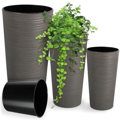 KADAX Lot de 3 pots de fleurs avec copeaux de bois Avec insert amovible Protection pour le bureau Pot de fleurs Pot de jardin (19, 25, 30 cm, gris) KADAX Lot de 3 pots de fleurs avec copeaux de bois Avec insert amovible Protection pour le bureau Pot de fleurs Pot de jardin (19, 25, 30 cm, gris)