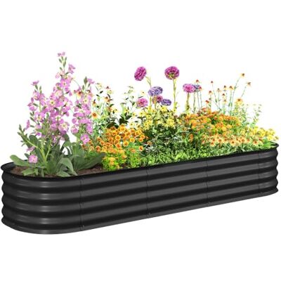 Outsunny Jardinière carré potager de jardin en acier galvanisé modulable pour légumes, plantes, fleurs, dim. 195 x 62 x 30 cm, gris foncé Outsunny Jardinière carré potager de jardin en acier galvanisé modulable pour légumes, plantes, fleurs, dim. 195 x 62 x 30 cm, gris foncé