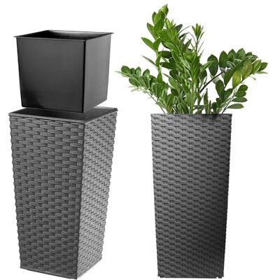 KADAX Pot de Fleurs avec Doublure, Hauteur 46.5cm, 24x24cm, env. 13L Grafit Rattan Rotin Intérieur et Extérieur KADAX Pot de Fleurs avec Doublure, Hauteur 46.5cm, 24x24cm, env. 13L Grafit Rattan Rotin Intérieur et Extérieur
