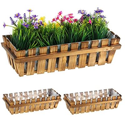 Relaxdays Jardinières, lot de 3, bois, aspect lattes, rebord de fenêtre et balcon, HxLxP 12 x 45 x 19,5 cm, bac, nature Relaxdays Jardinières, lot de 3, bois, aspect lattes, rebord de fenêtre et balcon, HxLxP 12 x 45 x 19,5 cm, bac, nature