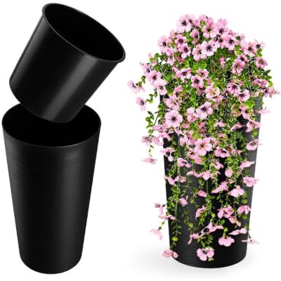 KADAX Pot de Fleurs Rond avec Doublure Ø30x57.5cm, env. 8L, Noir Mat Moderne Intérieur Extérieur KADAX Pot de Fleurs Rond avec Doublure Ø30x57.5cm, env. 8L, Noir Mat Moderne Intérieur Extérieur