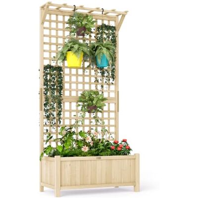 Outsunny Jardinière en bois avec treillis pour plantes grimpantes, plate-bande surélevée, jardinière avec trous de drainage pour cultiver des légumes, des herbes et des fleurs pour jardin, terrasse, Outsunny Jardinière en bois avec treillis pour plantes grimpantes, plate-bande surélevée, jardinière avec trous de drainage pour cultiver des légumes, des herbes et des fleurs pour jardin, terrasse,