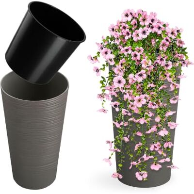 KADAX Pot de fleurs avec copeaux de bois, élégant pot avec insert amovible, protection pour le bureau, pot pour le jardin, diamètre 30 cm, gris KADAX Pot de fleurs avec copeaux de bois, élégant pot avec insert amovible, protection pour le bureau, pot pour le jardin, diamètre 30 cm, gris
