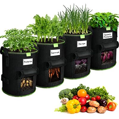 SIMBOOM Lot de 4 sacs de culture de pommes de terre de 37 litres, pots en tissu respirant pour légumes avec 3 poignées – Conteneurs de culture de plantes pour tomates, fraises – 40 l SIMBOOM Lot de 4 sacs de culture de pommes de terre de 37 litres, pots en tissu respirant pour légumes avec 3 poignées – Conteneurs de culture de plantes pour tomates, fraises – 40 l