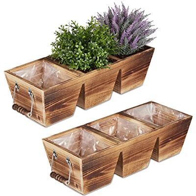 Relaxdays Jardinière à 3 compartiments, en bois, avec film, H x l x P : 12,5 x 43,5 x 17,5 cm, style vintage, naturel Relaxdays Jardinière à 3 compartiments, en bois, avec film, H x l x P : 12,5 x 43,5 x 17,5 cm, style vintage, naturel