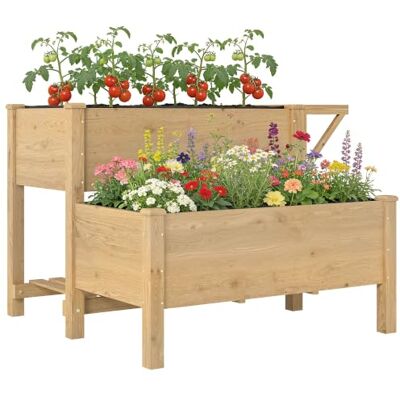 Outsunny Potager sur Pieds à 2 Niveaux 119,5 x 102 x 76,5 cm Marron Clair Jardinières Surélevées, Étagères en Bois, Doublure, Trous de Drainage, Balcon, pour Fleurs et Légumes Outsunny Potager sur Pieds à 2 Niveaux 119,5 x 102 x 76,5 cm Marron Clair Jardinières Surélevées, Étagères en Bois, Doublure, Trous de Drainage, Balcon, pour Fleurs et Légumes