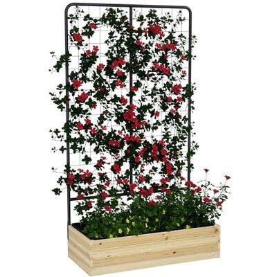 Outsunny Lit surélevé avec treillis, bac 80x38x145 cm, Bois naturel Outsunny Lit surélevé avec treillis, bac 80x38x145 cm, Bois naturel