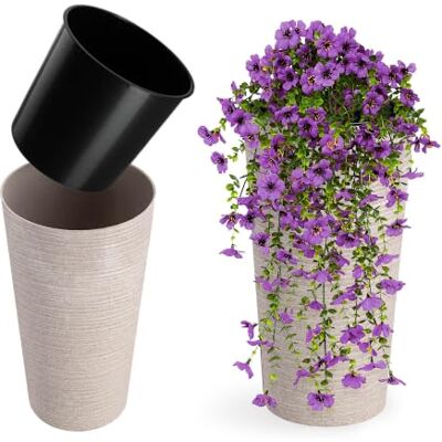 KADAX Pot de fleurs avec copeaux de bois, élégant pot avec insert amovible, protection pour le bureau, pot de fleurs, pot de jardin, diamètre 25 cm, crème KADAX Pot de fleurs avec copeaux de bois, élégant pot avec insert amovible, protection pour le bureau, pot de fleurs, pot de jardin, diamètre 25 cm, crème