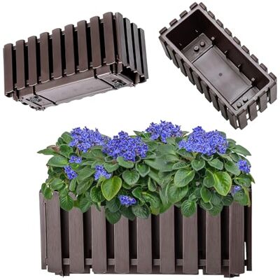 KADAX Jardinière de balcon en 2 tailles, pot de fleurs à aspect lattes, pot de fleurs de style maison de campagne, jardinière avec bouchon en caoutchouc, pot léger, 40 cm / marron KADAX Jardinière de balcon en 2 tailles, pot de fleurs à aspect lattes, pot de fleurs de style maison de campagne, jardinière avec bouchon en caoutchouc, pot léger, 40 cm / marron