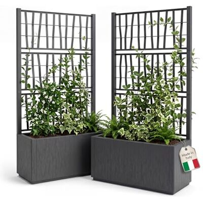 BigDean Lot de 2 jardinières avec treillis 80 x 36 x 140 cm de haut Fabriqué en Europe BigDean Lot de 2 jardinières avec treillis 80 x 36 x 140 cm de haut Fabriqué en Europe