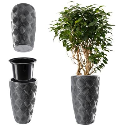 KADAX Pot de fleurs avec insert et poignées, en plastique, disponible en 5 tailles, résistant aux UV et aux intempéries, avec effet 3D, anthracite, hauteur : 58,5 cm KADAX Pot de fleurs avec insert et poignées, en plastique, disponible en 5 tailles, résistant aux UV et aux intempéries, avec effet 3D, anthracite, hauteur : 58,5 cm