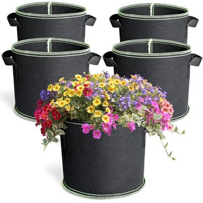 Romon Lot de 5 sacs de culture de 11 l (3 gallons), sacs pour plantes en tissu non tissé avec poignées pour légumes, fleurs, fruits, serres et jardins Romon Lot de 5 sacs de culture de 11 l (3 gallons), sacs pour plantes en tissu non tissé avec poignées pour légumes, fleurs, fruits, serres et jardins
