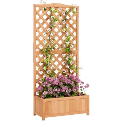 Outsunny Jardinière avec Treillis sur Pied 76L x 36l x 170H cm Marron Bac à Fleurs, Fond à Lattes, Bois Sapin pré-huilé, Extérieur, Grande Taille Outsunny Jardinière avec Treillis sur Pied 76L x 36l x 170H cm Marron Bac à Fleurs, Fond à Lattes, Bois Sapin pré-huilé, Extérieur, Grande Taille