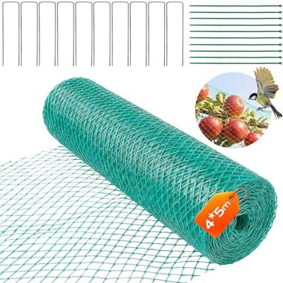Yokuni Filet Anti Oiseaux 4x5m, Filet de Protection pour jardin, maillage fin 15x15mm, robuste, résist. UV & intempéries – 10 ancrages sol + attaches – idéal : cerisier, bassin, arbres fruitiers, balcon Yokuni Filet Anti Oiseaux 4x5m, Filet de Protection pour jardin, maillage fin 15x15mm, robuste, résist. UV & intempéries – 10 ancrages sol + attaches – idéal : cerisier, bassin, arbres fruitiers, balcon