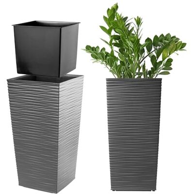 KADAX Pot de Fleurs avec Doublure, Hauteur 46.5cm, 24.2x24.2cm, env. 13L Graphite Rotin Intérieur et Extérieur KADAX Pot de Fleurs avec Doublure, Hauteur 46.5cm, 24.2x24.2cm, env. 13L Graphite Rotin Intérieur et Extérieur