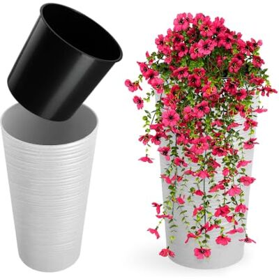 KADAX Pot de fleurs avec copeaux de bois, élégant pot avec insert amovible, protection pour le bureau, pot pour le jardin, diamètre 19 cm, blanc KADAX Pot de fleurs avec copeaux de bois, élégant pot avec insert amovible, protection pour le bureau, pot pour le jardin, diamètre 19 cm, blanc