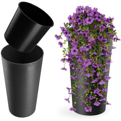 KADAX Pot de Fleurs Rond avec Doublure Ø25.5x47cm, env. 5L, Graphite Mat Moderne Intérieur Extérieur KADAX Pot de Fleurs Rond avec Doublure Ø25.5x47cm, env. 5L, Graphite Mat Moderne Intérieur Extérieur