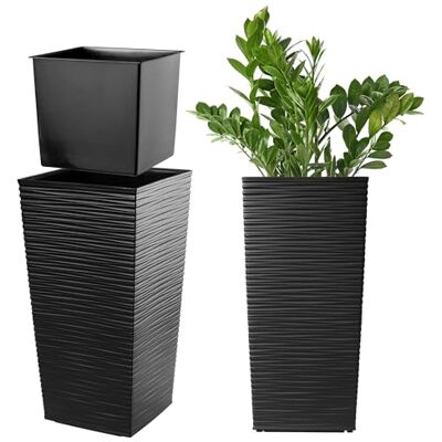KADAX Pot de Fleurs avec Doublure, Hauteur 36cm, 18.5x18.5cm, env. 6L Noir Rotin Intérieur et Extérieur KADAX Pot de Fleurs avec Doublure, Hauteur 36cm, 18.5x18.5cm, env. 6L Noir Rotin Intérieur et Extérieur