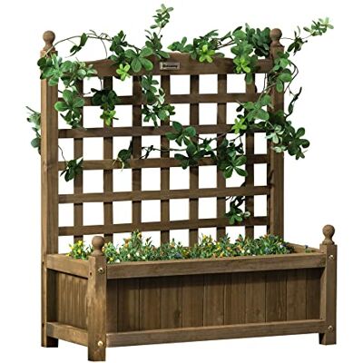 Outsunny Jardinière avec Treillis Bac à Fleurs sur Pied 64L x 28l x 75H cm Outsunny Jardinière avec Treillis Bac à Fleurs sur Pied 64L x 28l x 75H cm