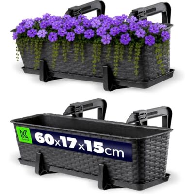 KADAX Jardinière de Balcon 60cm, env. 12L, jardinière plastique résistante intempéries, Anthracite, rectangulaire Balcon Terrasse Jardin KADAX Jardinière de Balcon 60cm, env. 12L, jardinière plastique résistante intempéries, Anthracite, rectangulaire Balcon Terrasse Jardin