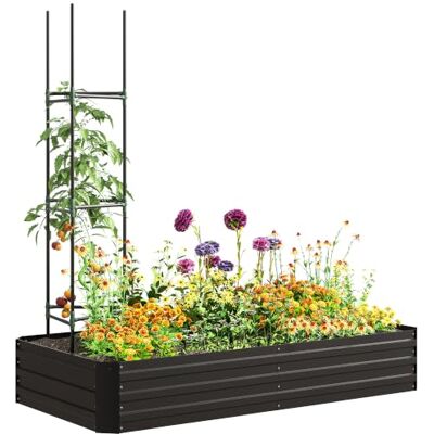 Outsunny Carré Potager Grande Capacité 180 x 90 x 29,5 cm Noir Jardinière Rectangulaire, Acier Galvanisé, avec Tuteurs, pour Tomates et Plantes Grimpantes Outsunny Carré Potager Grande Capacité 180 x 90 x 29,5 cm Noir Jardinière Rectangulaire, Acier Galvanisé, avec Tuteurs, pour Tomates et Plantes Grimpantes