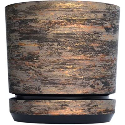 KORAD Le pot de la série Dekor avec soucoupe adaptée pour l'intérieur, 14 cm, modèle 032, écorce rouillée, fabriqué en plastique, pot décoratif avec trous de drainage KORAD Le pot de la série Dekor avec soucoupe adaptée pour l'intérieur, 14 cm, modèle 032, écorce rouillée, fabriqué en plastique, pot décoratif avec trous de drainage